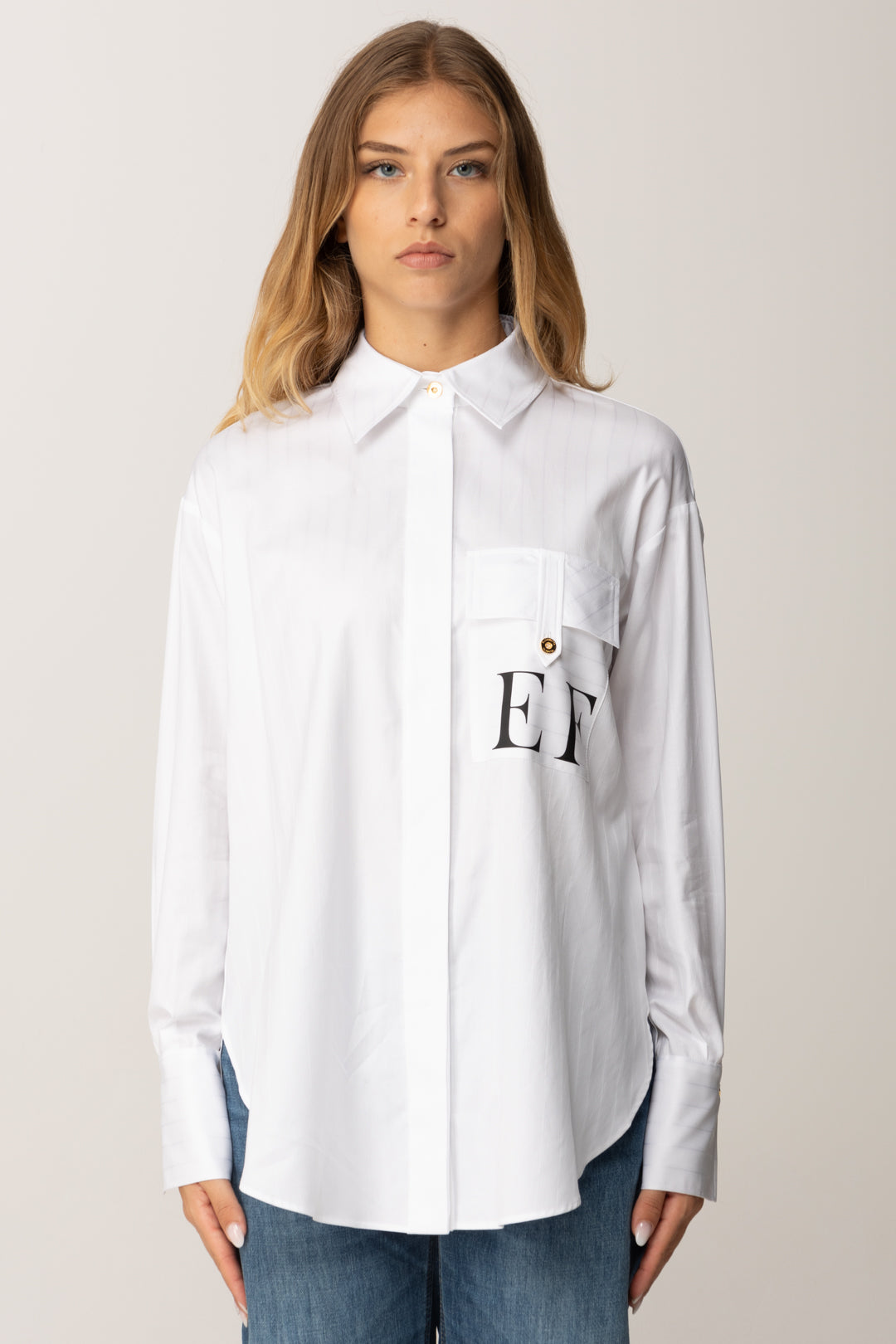 Elisabetta Franchi Camcia a Righe con Logo Ef CA12156E2 BIANCO