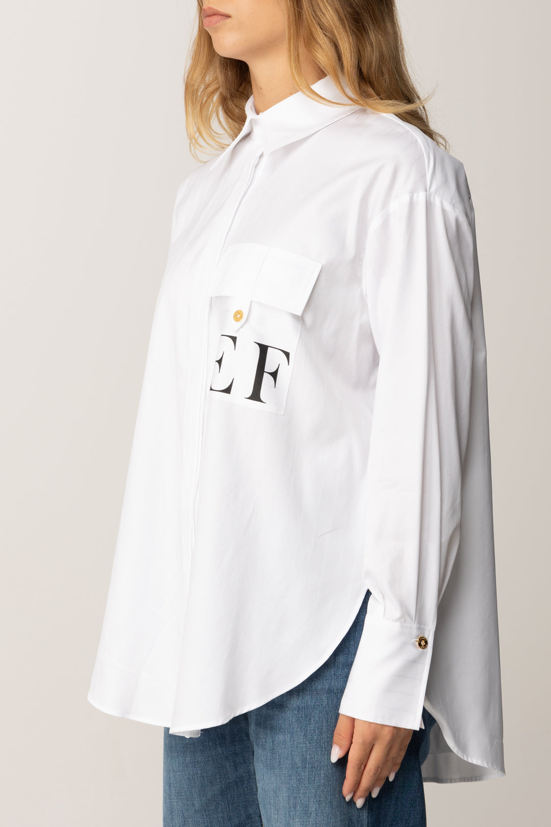 Elisabetta Franchi Camcia a Righe con Logo Ef CA12156E2 BIANCO