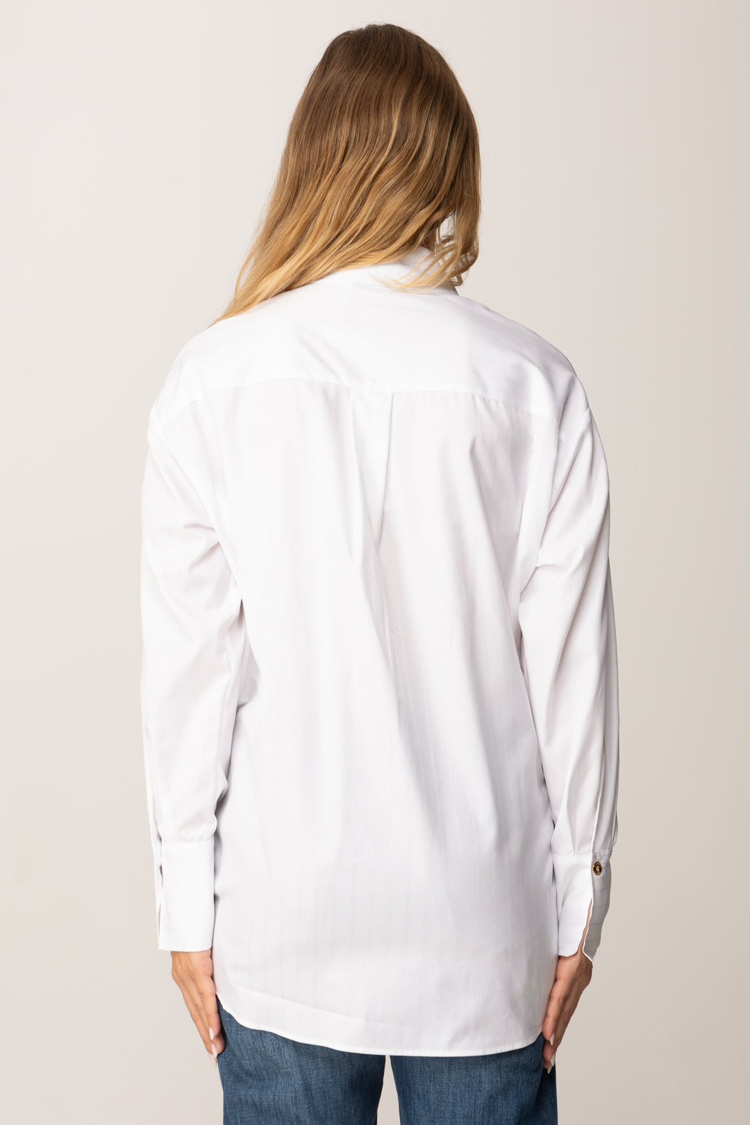 Elisabetta Franchi Camcia a Righe con Logo Ef CA12156E2 BIANCO