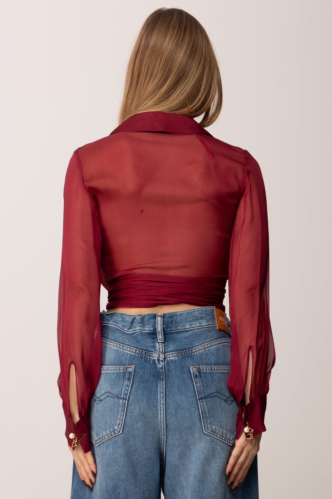 Elisabetta Franchi Camicia Corta In Voile con Fusciacca CA13257E2 CHERRY