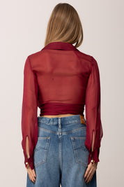 Elisabetta Franchi Camicia Corta In Voile con Fusciacca CA13257E2 CHERRY