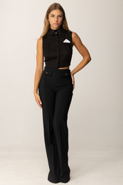 Elisabetta Franchi Camicia Crop In Raso con Papillon e Pochette CA10556E2 NERO