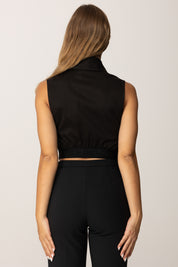 Elisabetta Franchi Camicia Crop In Raso con Papillon e Pochette CA10556E2 NERO