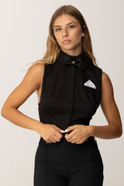 Elisabetta Franchi Camicia Crop In Raso con Papillon e Pochette CA10556E2 NERO