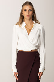 Elisabetta Franchi Camicia Crop con Incrocio e Gioiello CAT0256E2 AVORIO