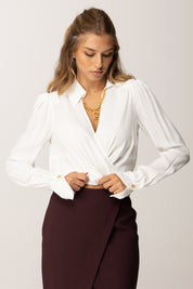 Elisabetta Franchi Camicia Crop con Incrocio e Gioiello CAT0256E2 AVORIO