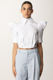 Elisabetta Franchi Camicia Crop con Maniche Balloon CA10156E2 BIANCO