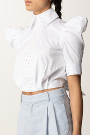 Elisabetta Franchi Camicia Crop con Maniche Balloon CA10156E2 BIANCO