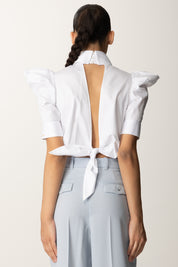 Elisabetta Franchi Camicia Crop con Maniche Balloon CA10156E2 BIANCO
