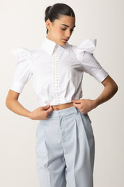 Elisabetta Franchi Camicia Crop con Maniche Balloon CA10156E2 BIANCO