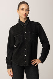 Twinset Camicia In Denim Nero con Strass Luminosi 252TT2272 DENIM NERO
