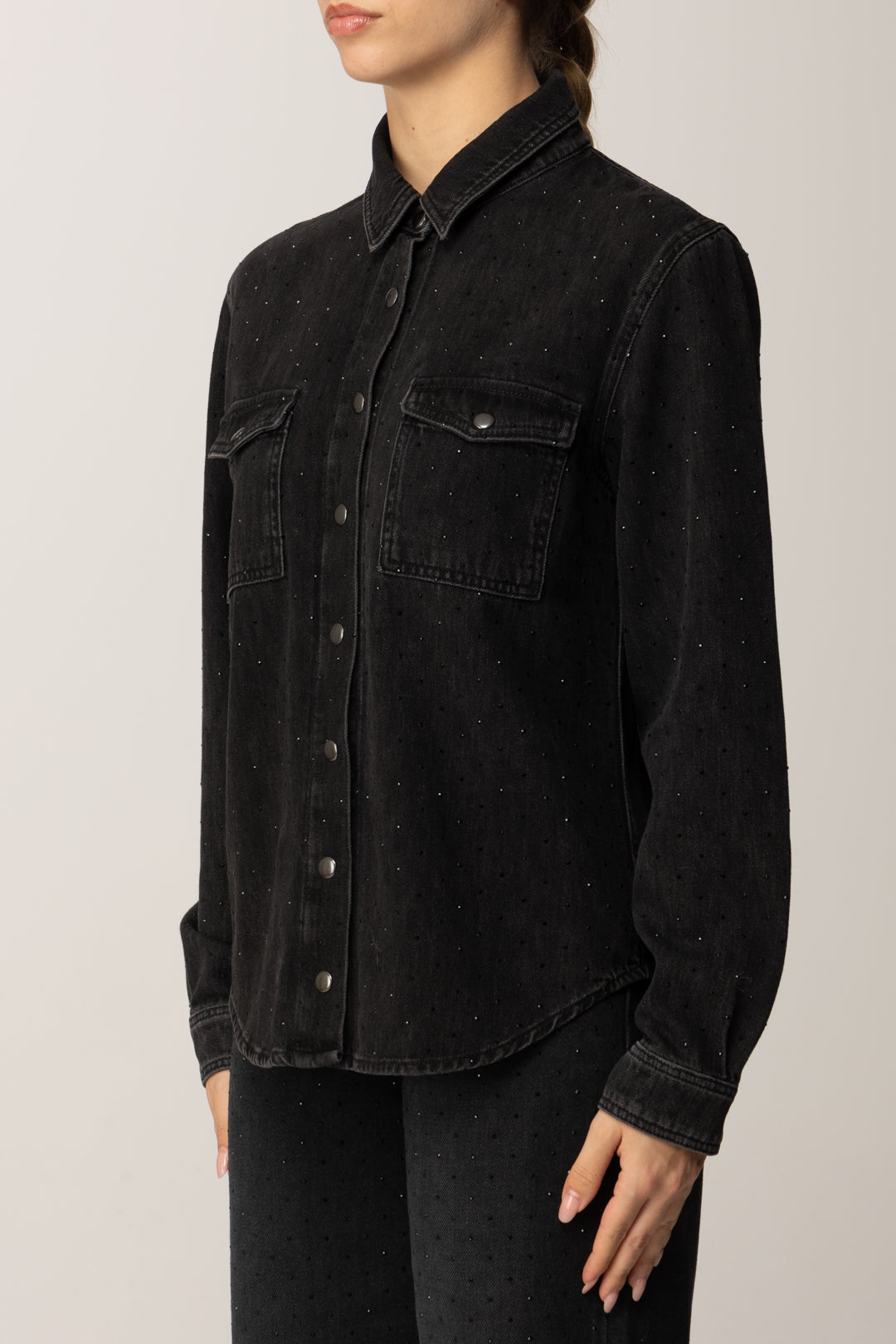 Twinset Camicia In Denim Nero con Strass Luminosi 252TT2272 DENIM NERO