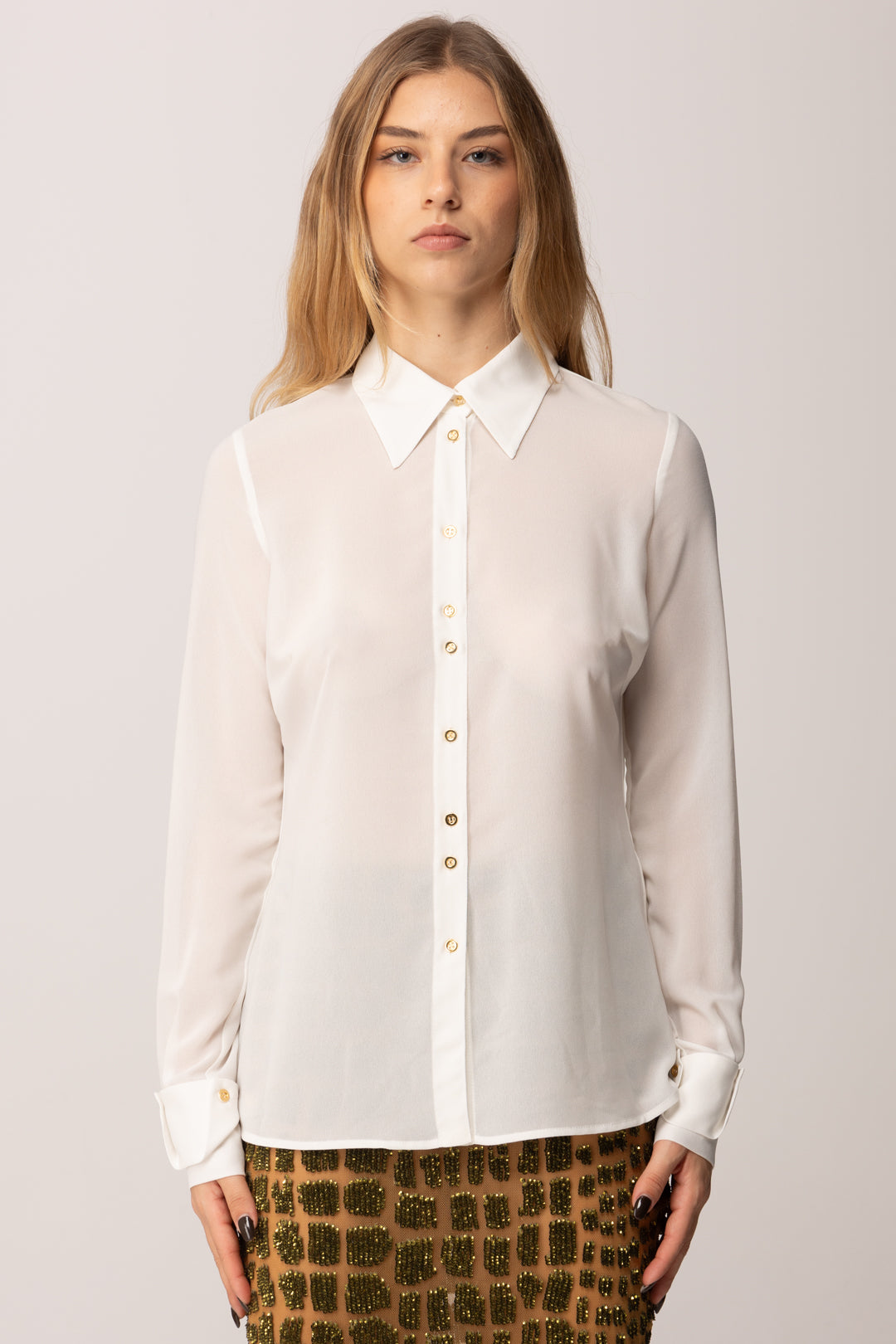 Elisabetta Franchi Camicia In Georgette con Apertura Sul Retro AVORIO CA12657E2