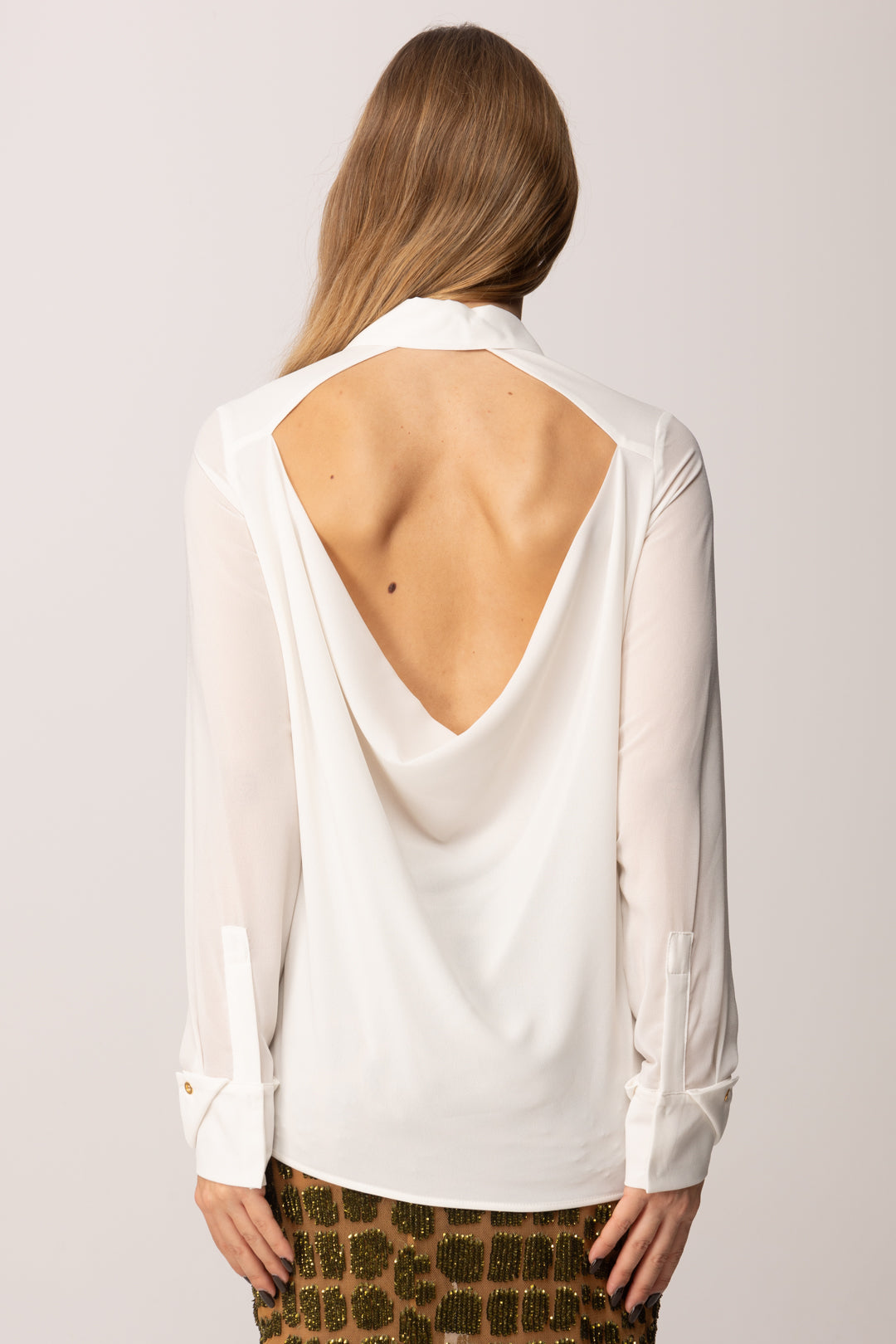 Elisabetta Franchi Camicia In Georgette con Apertura Sul Retro AVORIO CA12657E2