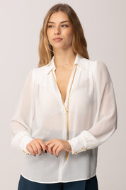 Elisabetta Franchi Camicia In Georgette con Collana con Nappa AVORIO CA13357E2