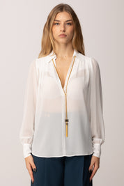 Elisabetta Franchi Camicia In Georgette con Collana con Nappa AVORIO CA13357E2