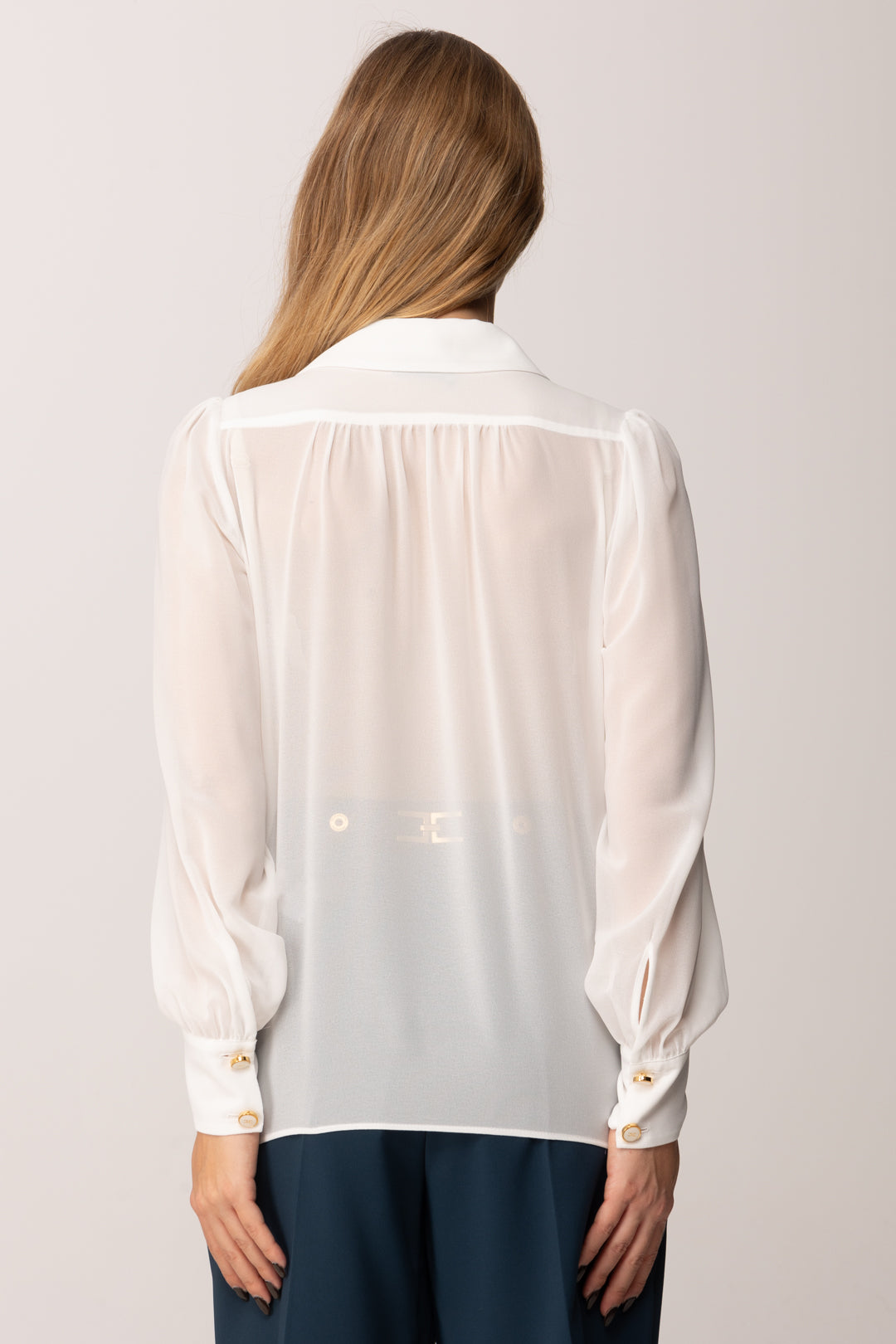 Elisabetta Franchi Camicia In Georgette con Collana con Nappa AVORIO CA13357E2