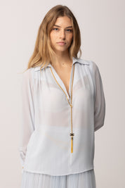Elisabetta Franchi Camicia In Georgette con Collana con Nappa CA13357E2 STARLIGHT