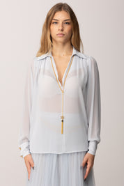 Elisabetta Franchi Camicia In Georgette con Collana con Nappa CA13357E2 STARLIGHT