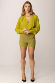 Elisabetta Franchi Camicia In Georgette con Dettaglio Gioiello CA12356E2 IGUANA