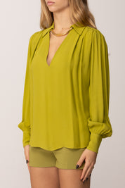 Elisabetta Franchi Camicia In Georgette con Dettaglio Gioiello CA12356E2 IGUANA