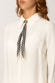Elisabetta Franchi Camicia In Georgette con Foulard Logato CA09356E2 MILK
