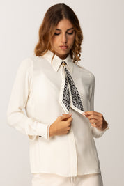 Elisabetta Franchi Camicia In Georgette con Foulard Logato CA09356E2 MILK
