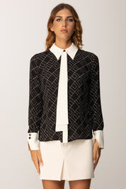 Elisabetta Franchi Camicia In Georgette con Stampa e Foulard CA10456E2 NERO/MILK