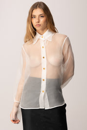 Elisabetta Franchi Camicia In Organza con Bottoni Oro CA09957E2 AVORIO