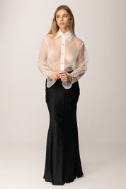 Elisabetta Franchi Camicia In Organza con Bottoni Oro CA09957E2 AVORIO