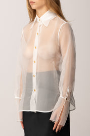 Elisabetta Franchi Camicia In Organza con Bottoni Oro CA09957E2 AVORIO