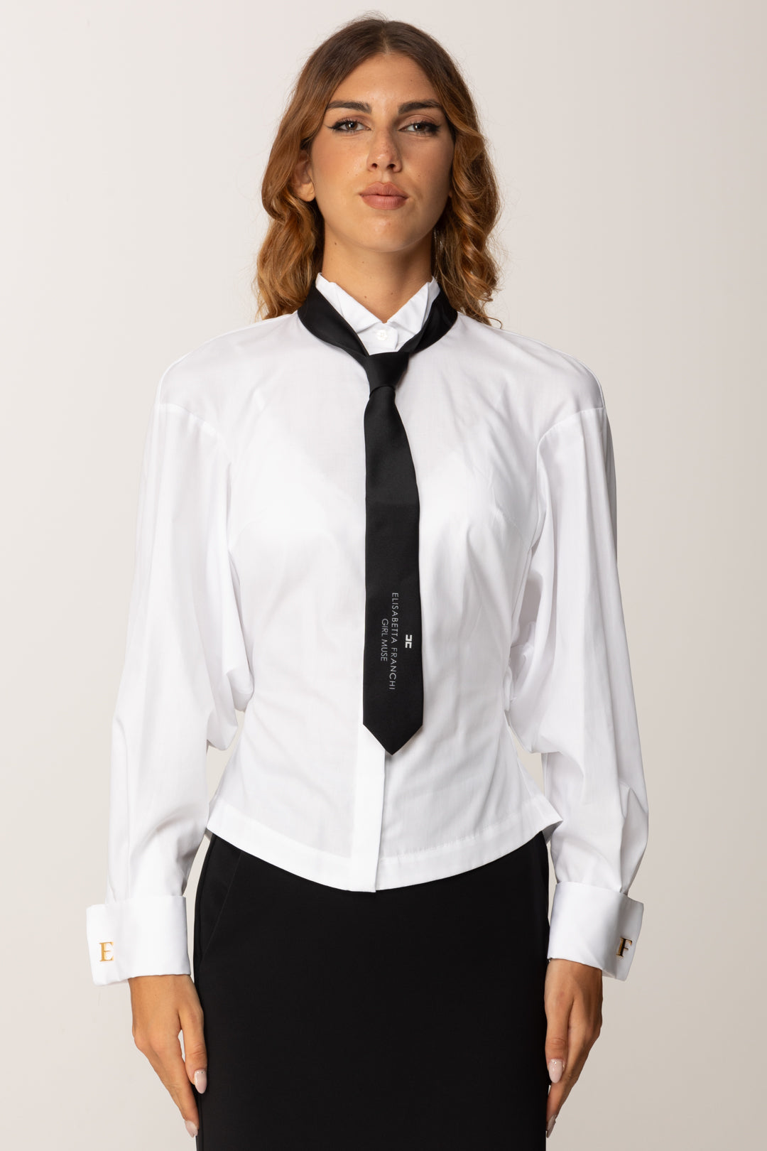 Elisabetta Franchi Camicia In Popeline con Cravatta CA09156E2 BIANCO/NERO