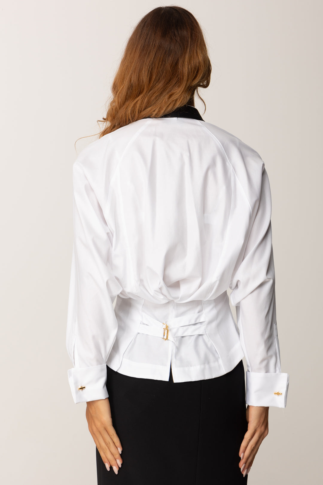 Elisabetta Franchi Camicia In Popeline con Cravatta CA09156E2 BIANCO/NERO