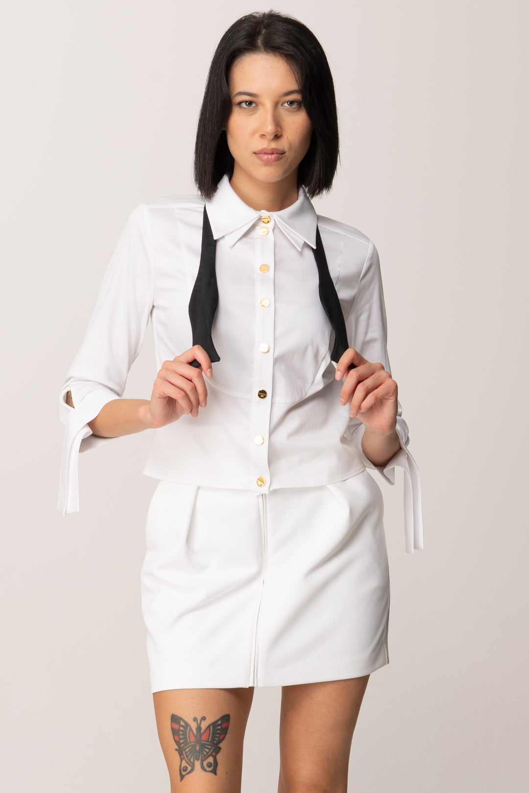 Elisabetta Franchi Camicia In Popeline con Papillon Aperto CA13557E2 BIANCO