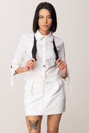 Elisabetta Franchi Camicia In Popeline con Papillon Aperto CA13557E2 BIANCO