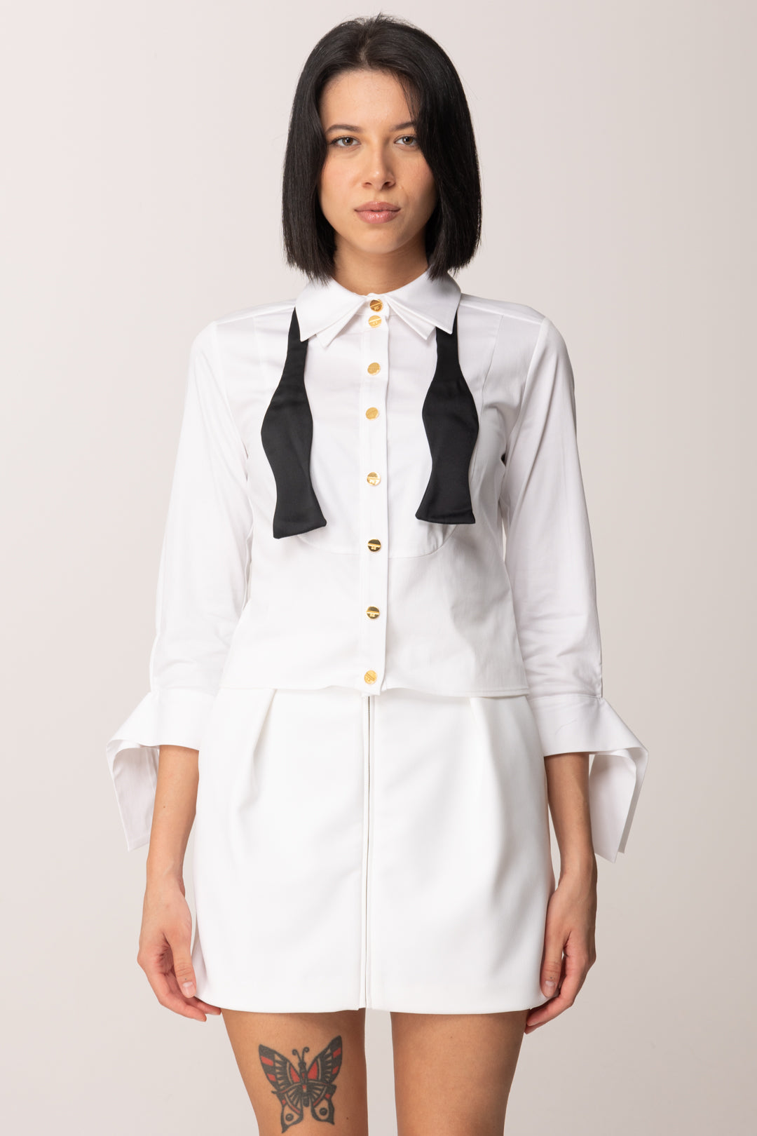 Elisabetta Franchi Camicia In Popeline con Papillon Aperto CA13557E2 BIANCO