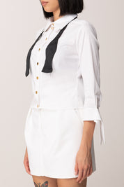 Elisabetta Franchi Camicia In Popeline con Papillon Aperto CA13557E2 BIANCO