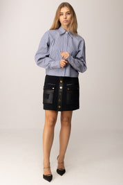 Elisabetta Franchi Camicia Over In Popeline a Righe con Logo CA11257E2 OXFORD