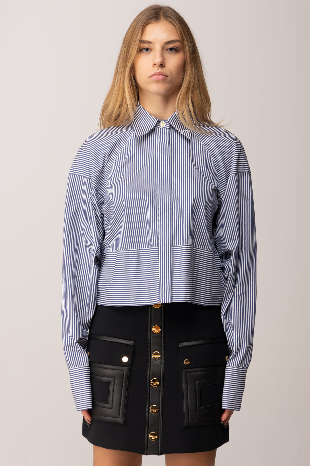 Elisabetta Franchi Camicia Over In Popeline a Righe con Logo CA11257E2 OXFORD