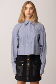 Elisabetta Franchi Camicia Over In Popeline a Righe con Logo CA11257E2 OXFORD