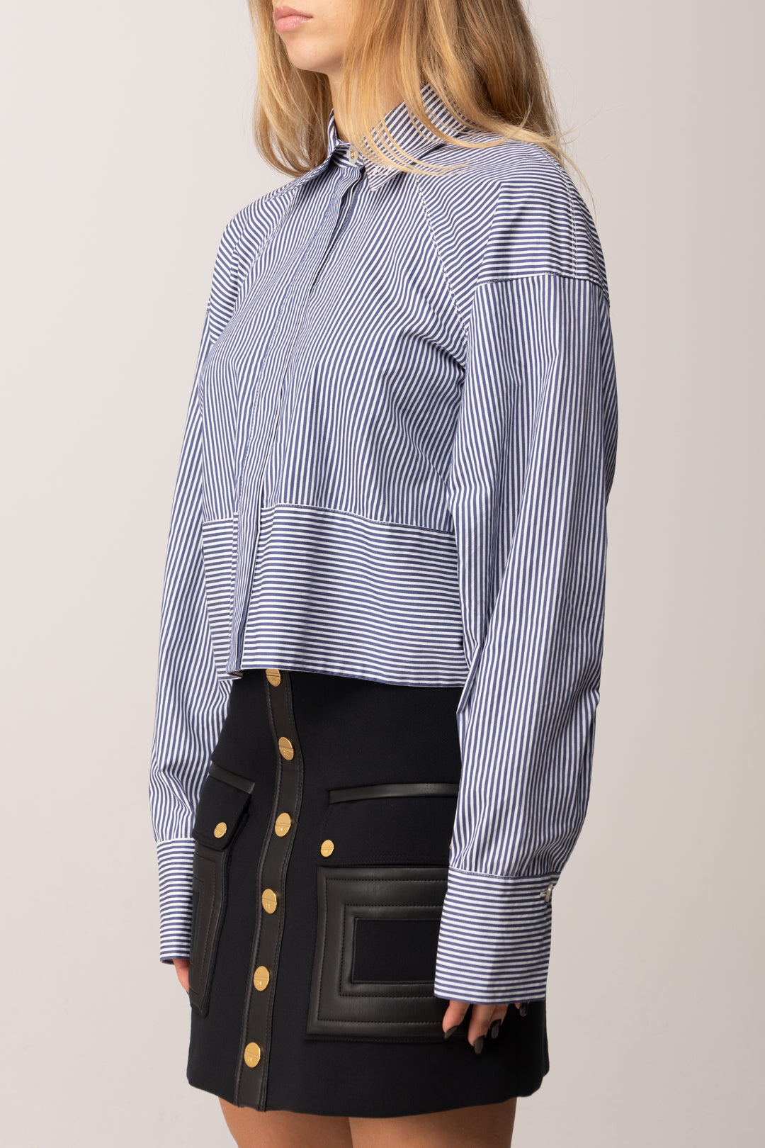 Elisabetta Franchi Camicia Over In Popeline a Righe con Logo CA11257E2 OXFORD