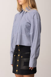 Elisabetta Franchi Camicia Over In Popeline a Righe con Logo CA11257E2 OXFORD