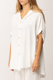 Khloefemme Camicia Over Maniche Corte con Cappuccio 9810 BIANCO