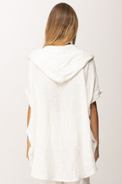 Khloefemme Camicia Over Maniche Corte con Cappuccio 9810 BIANCO