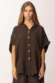 Khloefemme Camicia Over Maniche Corte con Cappuccio 9810 CACAO