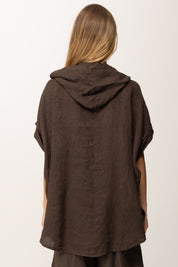 Khloefemme Camicia Over Maniche Corte con Cappuccio 9810 CACAO