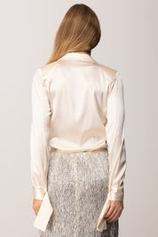 Elisabetta Franchi Camicia a Body In Raso con Polso a Nastro CB00757E2 MILK