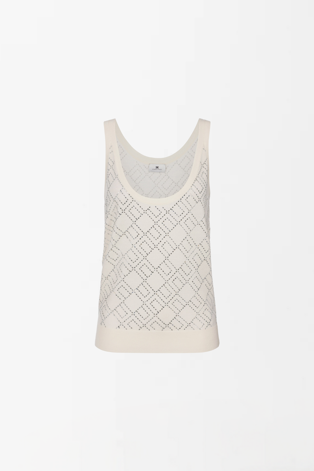 Elisabetta Franchi Canotta In Lana Rasata con Cristalli TK59B56E2 MILK/SILVER