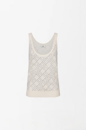 Elisabetta Franchi Canotta In Lana Rasata con Cristalli TK59B56E2 MILK/SILVER