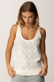 Elisabetta Franchi Canotta In Lana Rasata con Cristalli TK59B56E2 MILK/SILVER